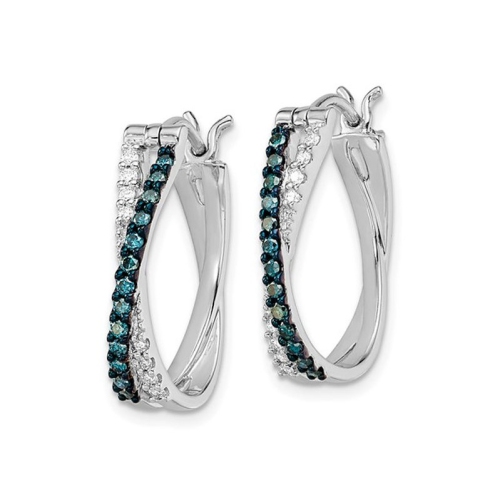 3/4 Carat Enhanced Blue & White Criss-Cross Diamond Hoop Earrings in Sterling Silver