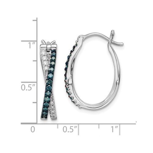 3/4 Carat Enhanced Blue & White Criss-Cross Diamond Hoop Earrings in Sterling Silver
