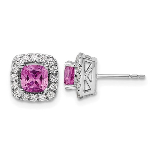 GEM AND HARMONY  1.30 Carat (Ctw) Lab-Created Pink Sapphire Earrings In 14K Gold With Lab-Grown Diamonds In White