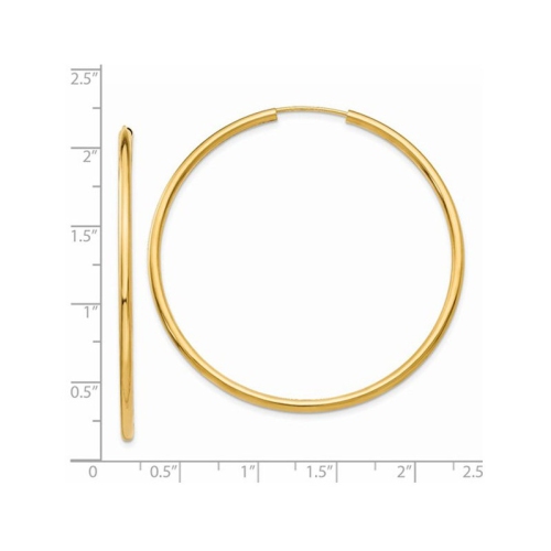 Large Hoop Earrings in 14K Yellow Gold 2 Inch