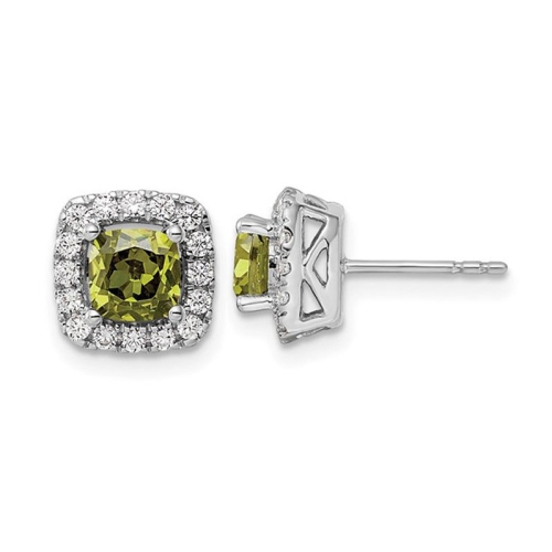 GEM AND HARMONY  1.40 Carat (Ctw) Peridot Halo Stud Earrings In 14K Gold With Lab-Grown Diamonds In White
