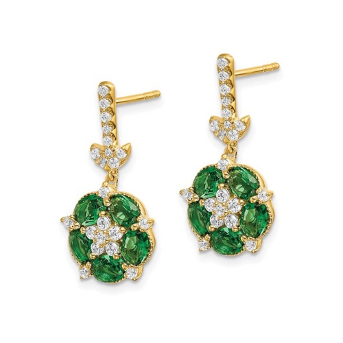 Boucles d'oreilles fleur émeraude synthétique en laboratoire 1.60&nbsp;carat or jaune 14 ct avec diamants cultivés en laboratoire