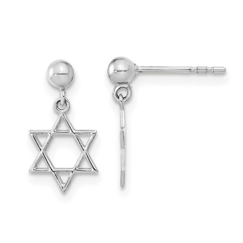 14K White Gold Star of David Post Dangle Earrings