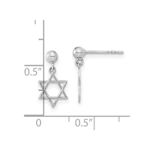 14K White Gold Star of David Post Dangle Earrings