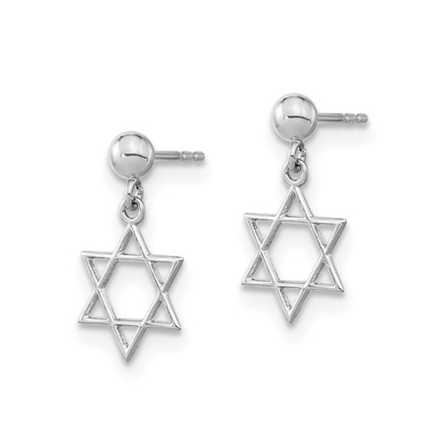 14K White Gold Star of David Post Dangle Earrings