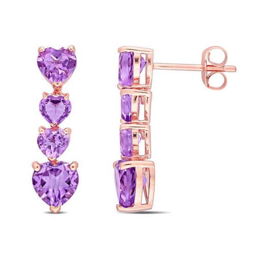GEM AND HARMONY  3.12 Carat (Ctw) Amethyst Drop Heart Earrings In 10K Rose Gold In Pink