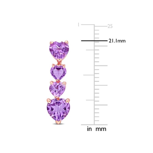 3.12 Carat Amethyst Drop Heart Earrings in 10K Rose Pink Gold