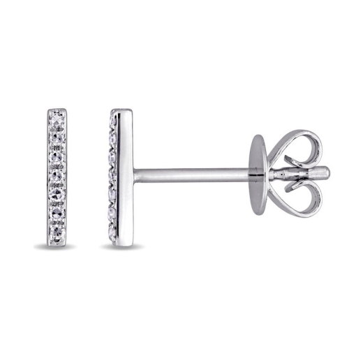 GEM AND HARMONY  1/20 Carat (Ctw H-I, Si2-I1) Diamond Stick Earrings In 14K Gold In White