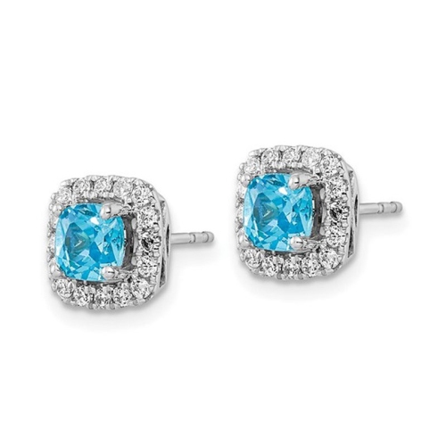 Boucles d'oreilles en or blanc 14K ct avec aigues-marines 1,40&nbsp;carat et diamants synthétiques
