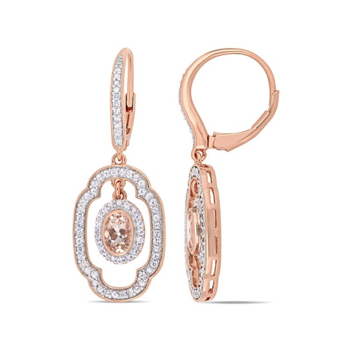 1.00 Carat Morganite and White Sapphire Dangle Drop Earrings in Rose Pink Sterling Silver