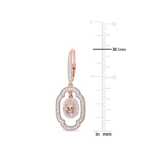 1.00 Carat Morganite and White Sapphire Dangle Drop Earrings in Rose Pink Sterling Silver