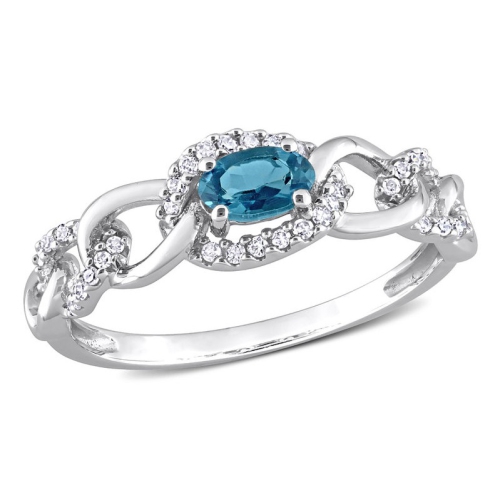 GEM AND HARMONY  1/3 Carat (Ctw) London Topaz Link Ring In 10K White Gold With Diamonds In Blue