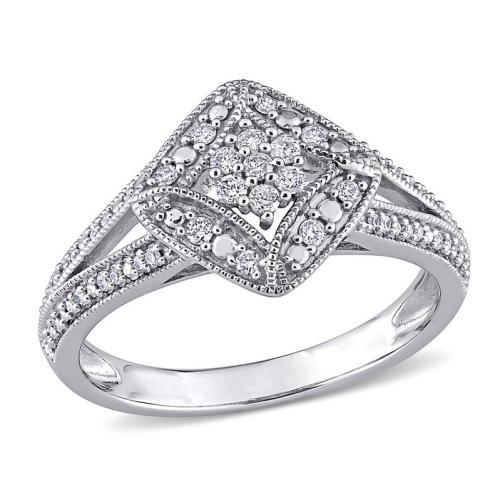 GEM AND HARMONY  1/4 Carat (Ctw H-I, I2-I3) Diamond Engagement Cluster Ring In 10K Gold In White