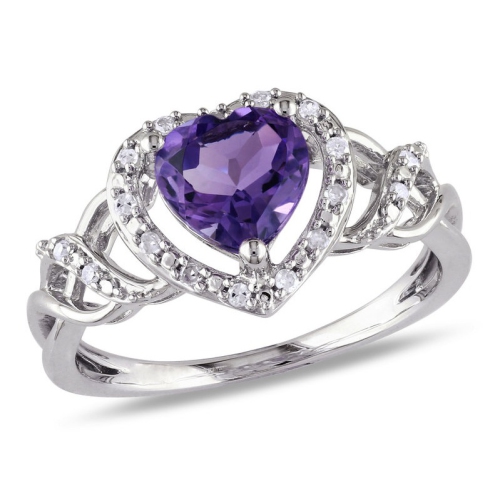 6.50 Carat Amethyst Promise Heart Ring in Rose Plated Sterling Silver with Accent Diamonds