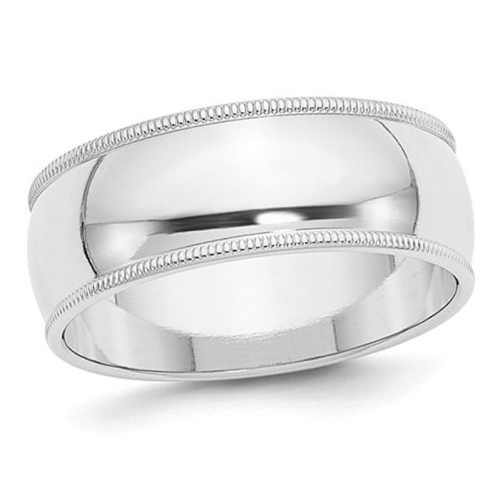 GEM AND HARMONY  Mens 14K Gold Polished 8MM Milgrain Wedding Band Ring In White