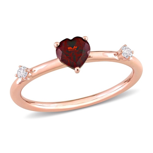 5/8 Carat Garnet Heart Promise Ring in 10K Rose Pink Gold with White Topaz