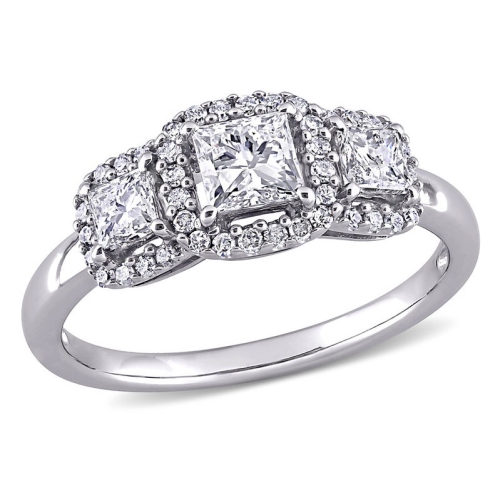 GEM AND HARMONY  1.00 Carat (Ctw H-I, I2-I3) Three-Stone Princess-Cut Diamond Engagement Ring In 10K Gold In White