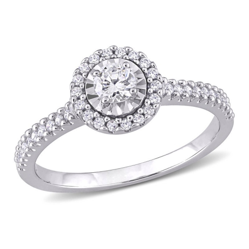GEM AND HARMONY  3/8 Carat (Ctw H-I, I2-I3) Diamond Halo Engagement Ring In 10K Gold In White