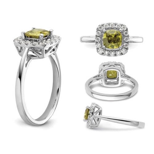 1.00 Carat Peridot Ring in 14K White Gold with Lab-Grown Diamonds 1/4 Carat (ctw)