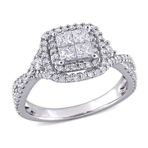 GEM AND HARMONY  0.95 Carat (Ctw H-I, I2-I3) Princess-Cut Diamond Infinity Halo Engagement Ring In 10K Gold In White