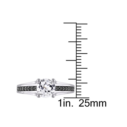 1 3/8 Carat Lab-Created White Sapphire Engagement Ring in Sterling Silver with Black Diamonds