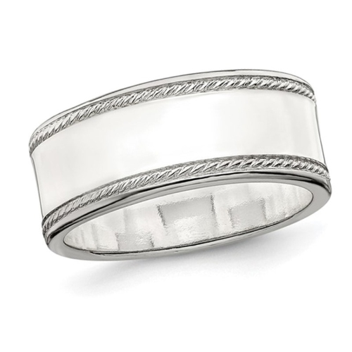 GEM AND HARMONY  Mens Sterling 8MM Edge Design Wedding Band Ring In Silver
