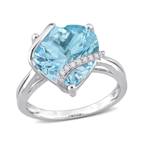 GEM AND HARMONY  7.00Carat (Ctw) Sky-Blue Topaz Promise Heart Ring In Sterling With Accent Diamonds In Silver