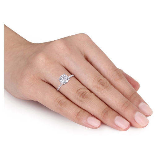 2.00 Carat Synthetic Moissanite Solitaire Engagement Ring 14k White Gold with Diamonds 1/10 Carat (ctw)