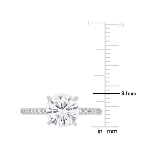 2.00 Carat Synthetic Moissanite Solitaire Engagement Ring 14k White Gold with Diamonds 1/10 Carat (ctw)