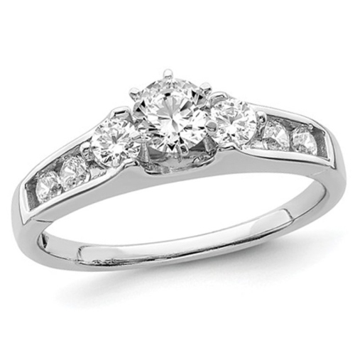 GEM AND HARMONY  7/10 Carat (Ctw Color Si1-Si2, G-H-I) Lab Grown Diamond Three Stone Engagement Ring In 14K Gold In White