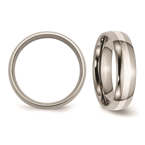 Alliance homme ou femme, titane, coupe confortable, 6 mm, incrustation argent sterling