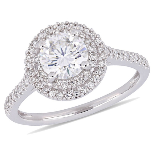 1.00 Carat (ctw) Round Moissanite Halo Engagement Ring in 14K White Gold with Diamonds 1/3 Carat (ctw I1-I2)