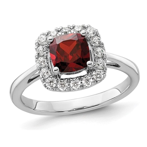 GEM AND HARMONY  1.25 Carat (Ctw) Garnet Ring In 14K Gold With Lab-Grown Diamonds 1/4 Carat (Ctw) In White