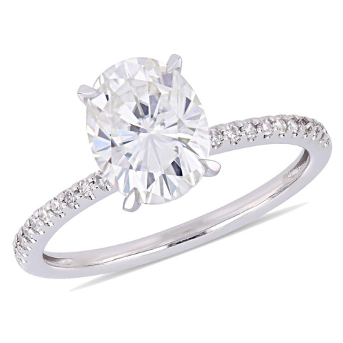 2.00 Carat Solitaire Oval Synthetic Moissanite Engagement Ring in 14K White Gold with Diamonds 1/10 Carat (ctw I1-I2)