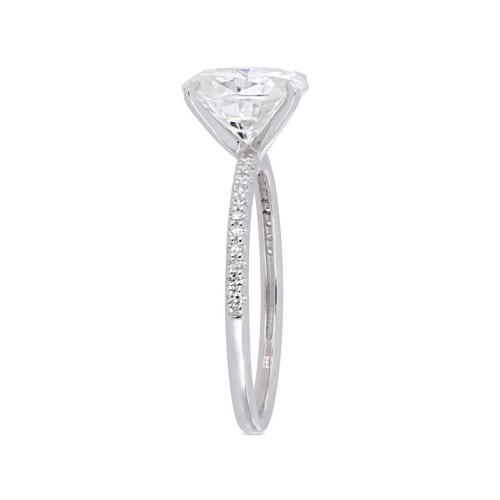 2.00 Carat Solitaire Oval Synthetic Moissanite Engagement Ring in 14K White Gold with Diamonds 1/10 Carat (ctw I1-I2)