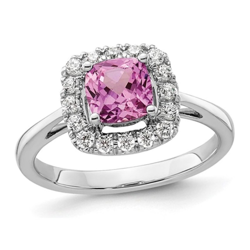 GEM AND HARMONY  1.20 Carat (Ctw) Lab-Created Pink Sapphire Ring In 14K Gold With Lab-Grown Diamonds 1/4 Carat (Ctw) In White