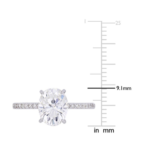 2.00 Carat Solitaire Oval Synthetic Moissanite Engagement Ring in 14K White Gold with Diamonds 1/10 Carat (ctw I1-I2)
