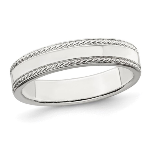 GEM AND HARMONY  Ladies Or Mens Sterling 4MM Edge Design Wedding Band Ring In Silver