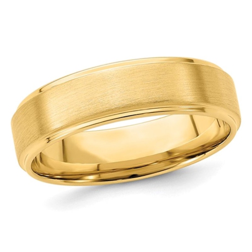 GEM AND HARMONY  Ladies Or Mens 14K Gold 6MM Fancy Satin Brush Wedding Band Ring In Yellow