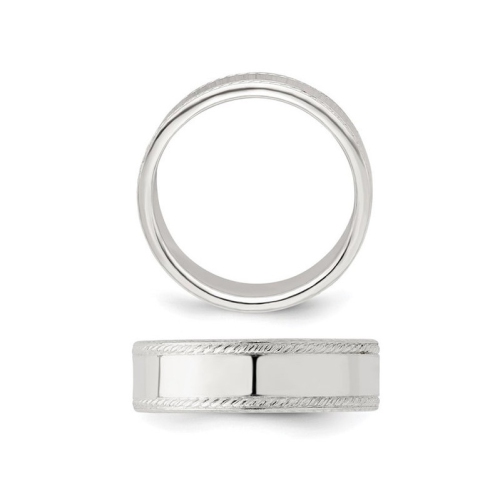 Ladies or Mens Sterling Silver 6mm Edge Design Wedding Band Ring