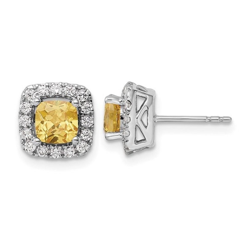 GEM AND HARMONY  1.20 Carat (Ctw) Citrine Halo Earrings In 14K Gold Earrings With Lab-Grown Diamonds In White