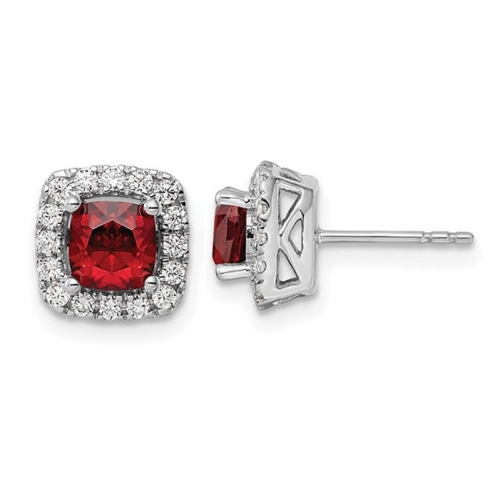 GEM AND HARMONY  1.60 Carat (Ctw) Garnet Halo Earrings In 14K Gold Earrings With Lab-Grown Diamonds In White