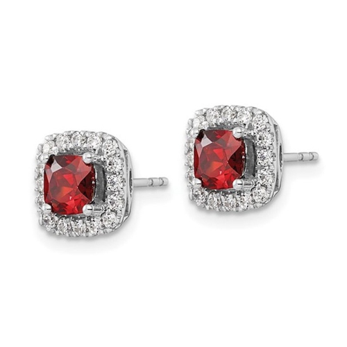 1.60 Carat Garnet Halo Earrings in 14K White Gold Earrings with Lab-Grown Diamonds