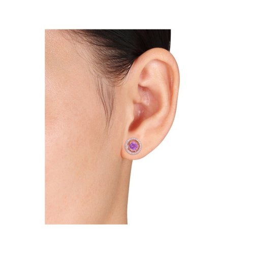 4/5 Carat Amethyst Solitaire Halo Earrings in 14K Rose Pink Gold with Diamonds