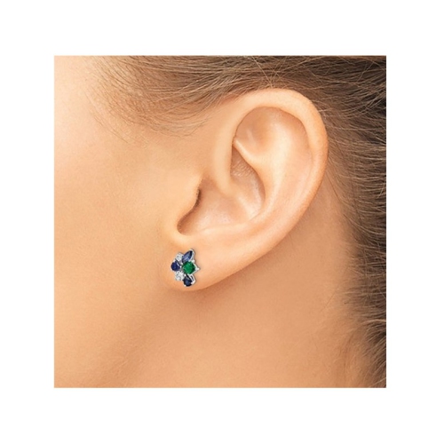 9/10 Carat Lab-Created Blue Sapphire and Emerald Cluster Earrings in 14K White Gold with Lab-Grown Diamonds