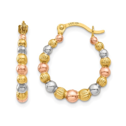 GEM AND HARMONY  14K White And Rose Pink Gold Beaded Hoop Earrings In Yellow