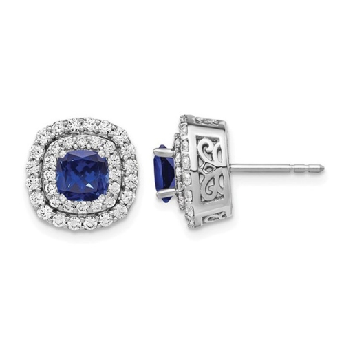 1.80 Carat (ctw) Lab-Created Blue Sapphire Halo Earrings in 14K White Gold with Lab-Grown Diamonds 1.00 Carat (ctw)