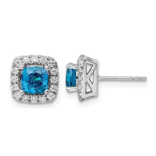 GEM AND HARMONY  1.20 Carat (Ctw) Topaz Earrings In 14K White Gold With Lab-Grown Diamonds 1/3 Cart (Ctw) In Blue