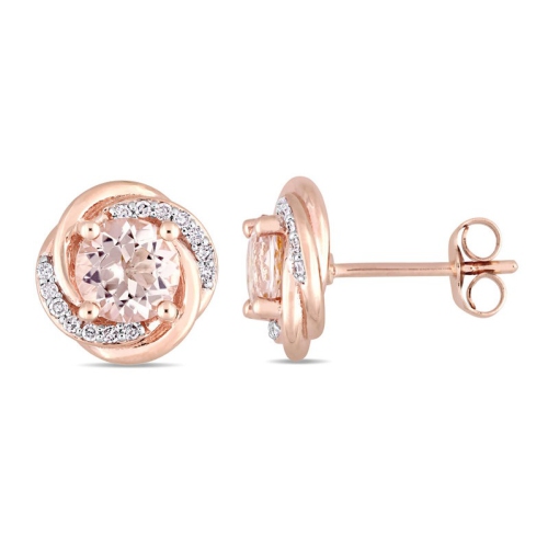 GEM AND HARMONY  1.75 Carat (Ctw) Morganite Swirl Earrings In 10K Rose Gold With Diamonds In Pink