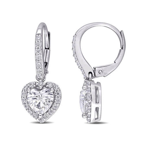 GEM AND HARMONY  2.05 Carat (Ctw) Synthetic Moissanite Heart Dangle Earrings In 10K Gold In White